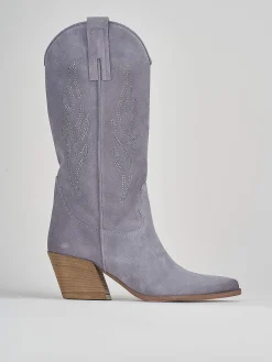 Stivale texano tacco 7 cm azzurro camoscio