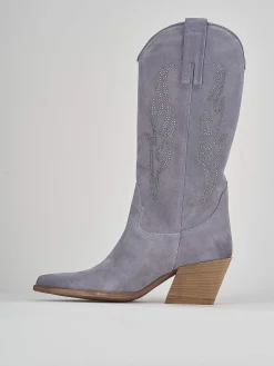 Stivale texano tacco 7 cm azzurro camoscio