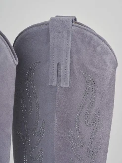 Stivale texano tacco 7 cm azzurro camoscio