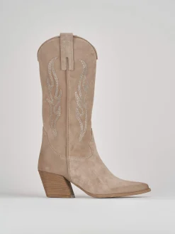 Stivale texano tacco 7 cm beige camoscio