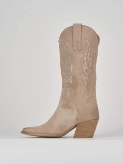Stivale texano tacco 7 cm beige camoscio