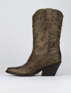 Stivale texano tacco 5 cm beige pelle