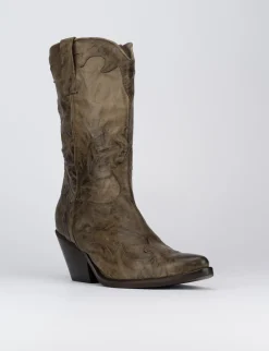 Stivale texano tacco 5 cm beige pelle