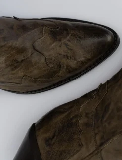 Stivale texano tacco 5 cm beige pelle