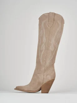 Stivale texano tacco 7 cm beige camoscio