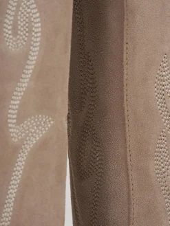 Stivale texano tacco 7 cm beige camoscio