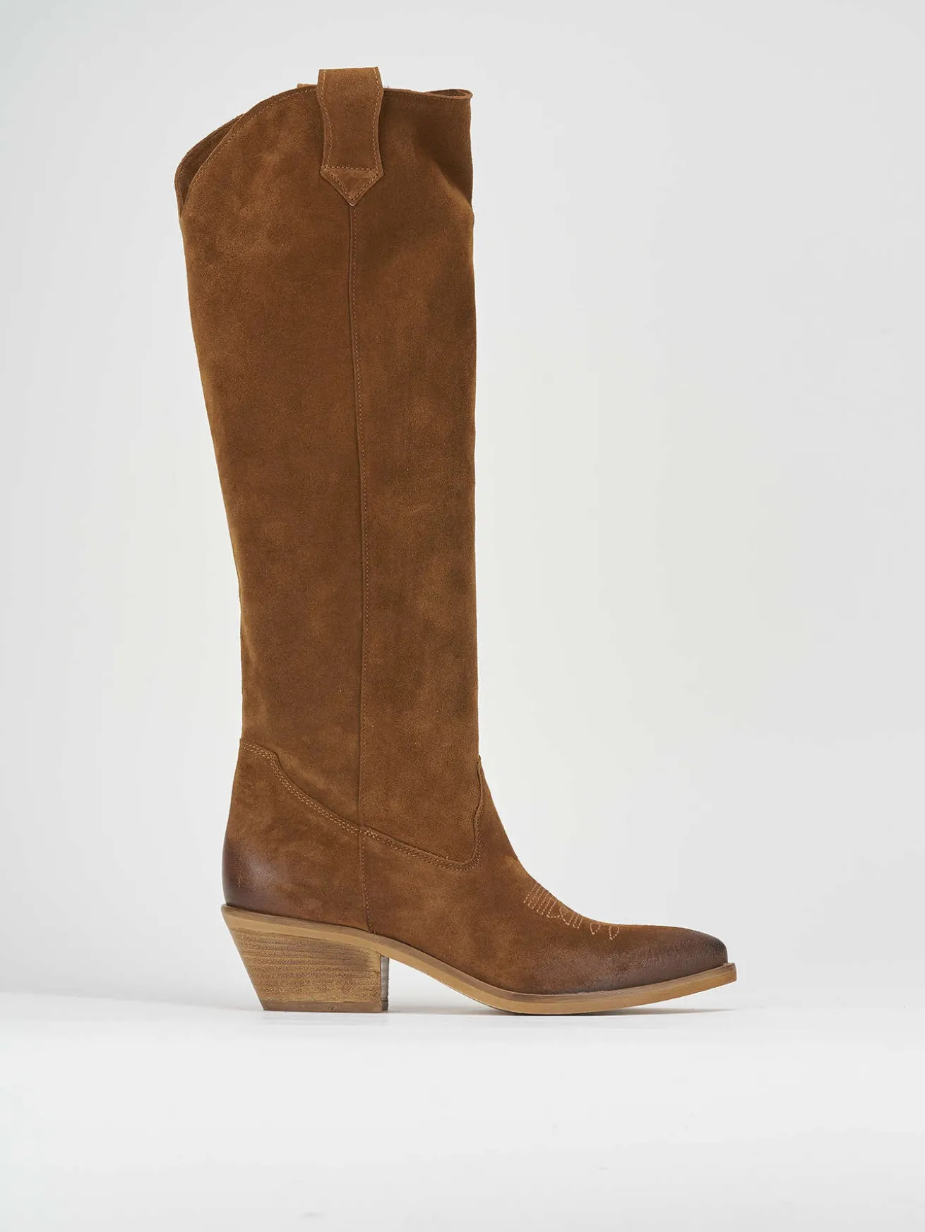 Stivale texano tacco 4 cm marrone camoscio