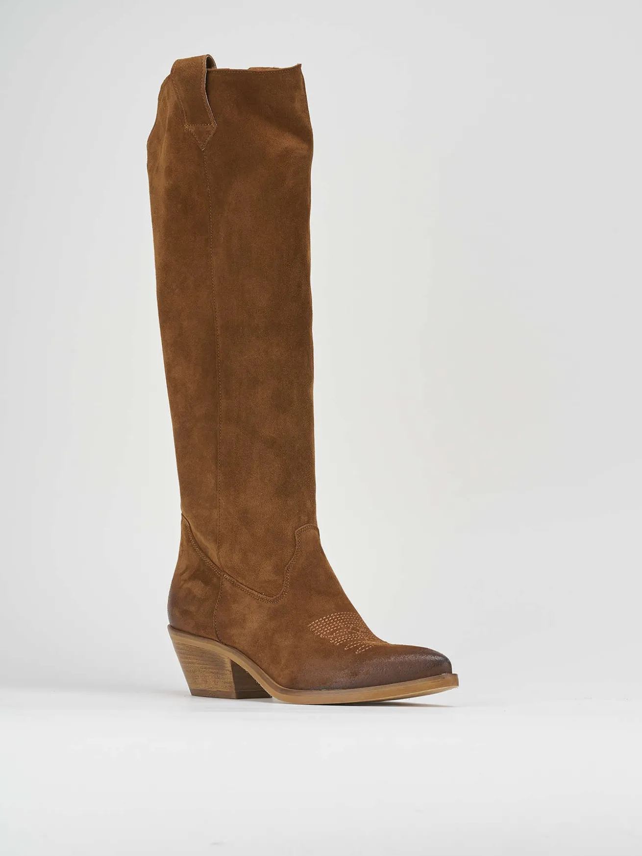 Stivale texano tacco 4 cm marrone camoscio