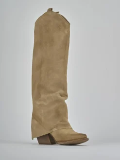 Stivale texano tacco 7 cm marrone camoscio