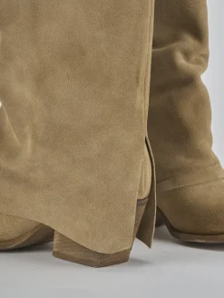 Stivale texano tacco 7 cm marrone camoscio