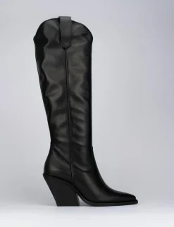 Stivale texano tacco 9cm nero pelle