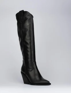 Stivale texano tacco 9cm nero pelle