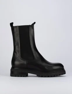 Stivale tronchetto tacco 1 cm nero pelle