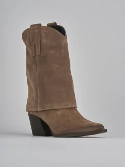 Stivaletti tacco 6cm camoscio beige