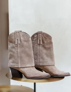 Stivaletti tacco 6cm camoscio beige