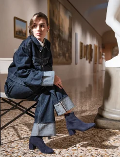 Stivaletti tacco 6cm camoscio blu