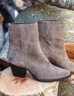 Stivaletti tacco 6cm camoscio beige