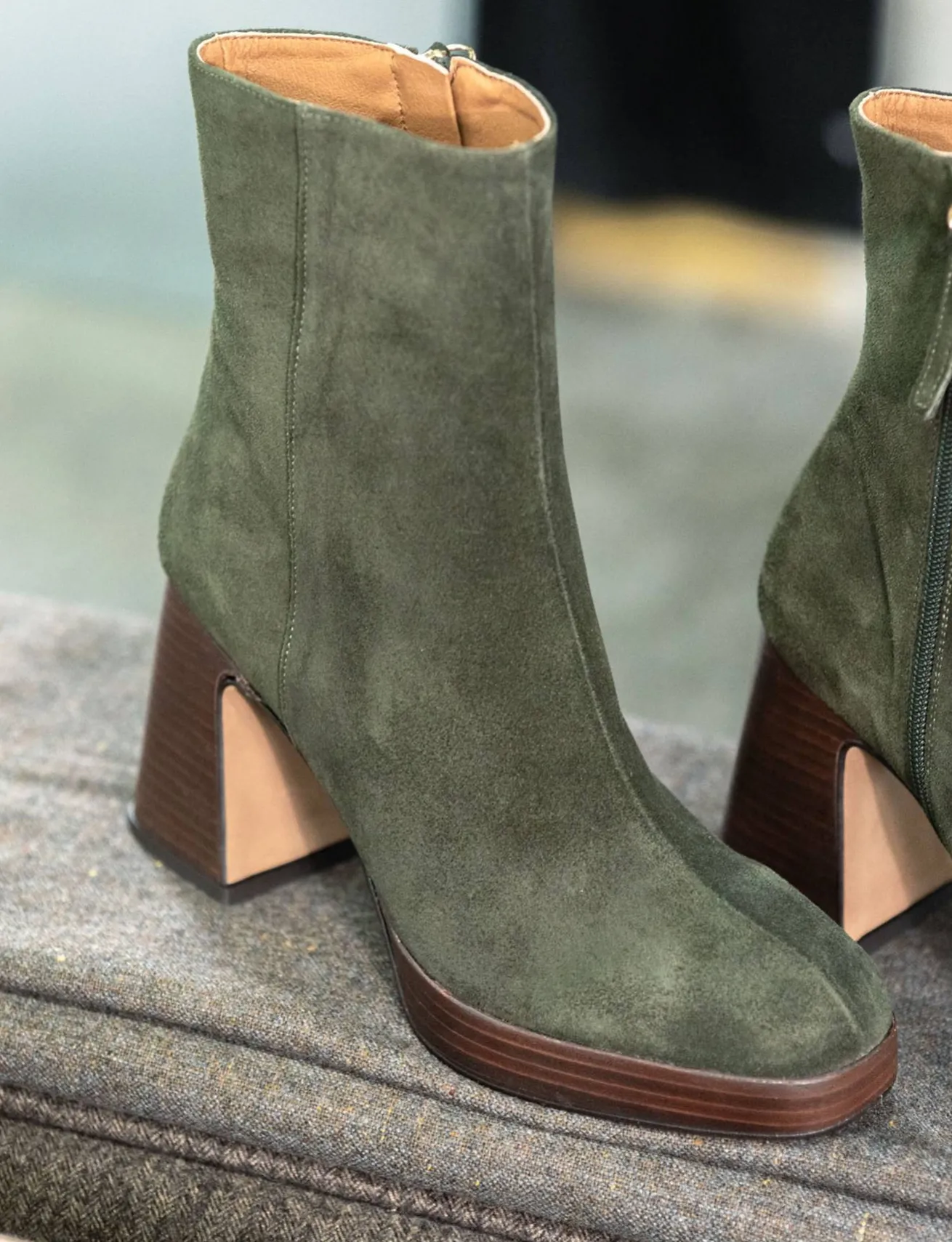 Stivaletti tacco 9cm camoscio verde