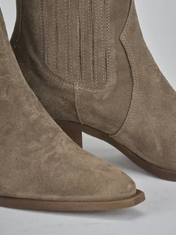 Stivaletti tacco 5cm camoscio beige