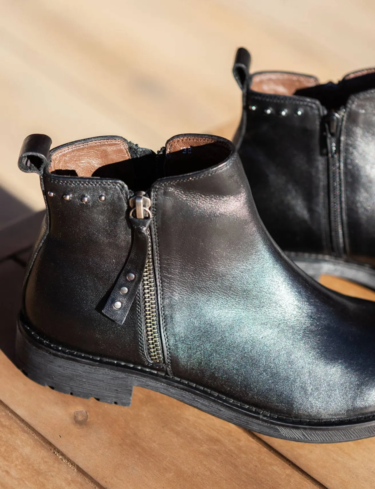 Stivaletti tacco 1cm pelle nero