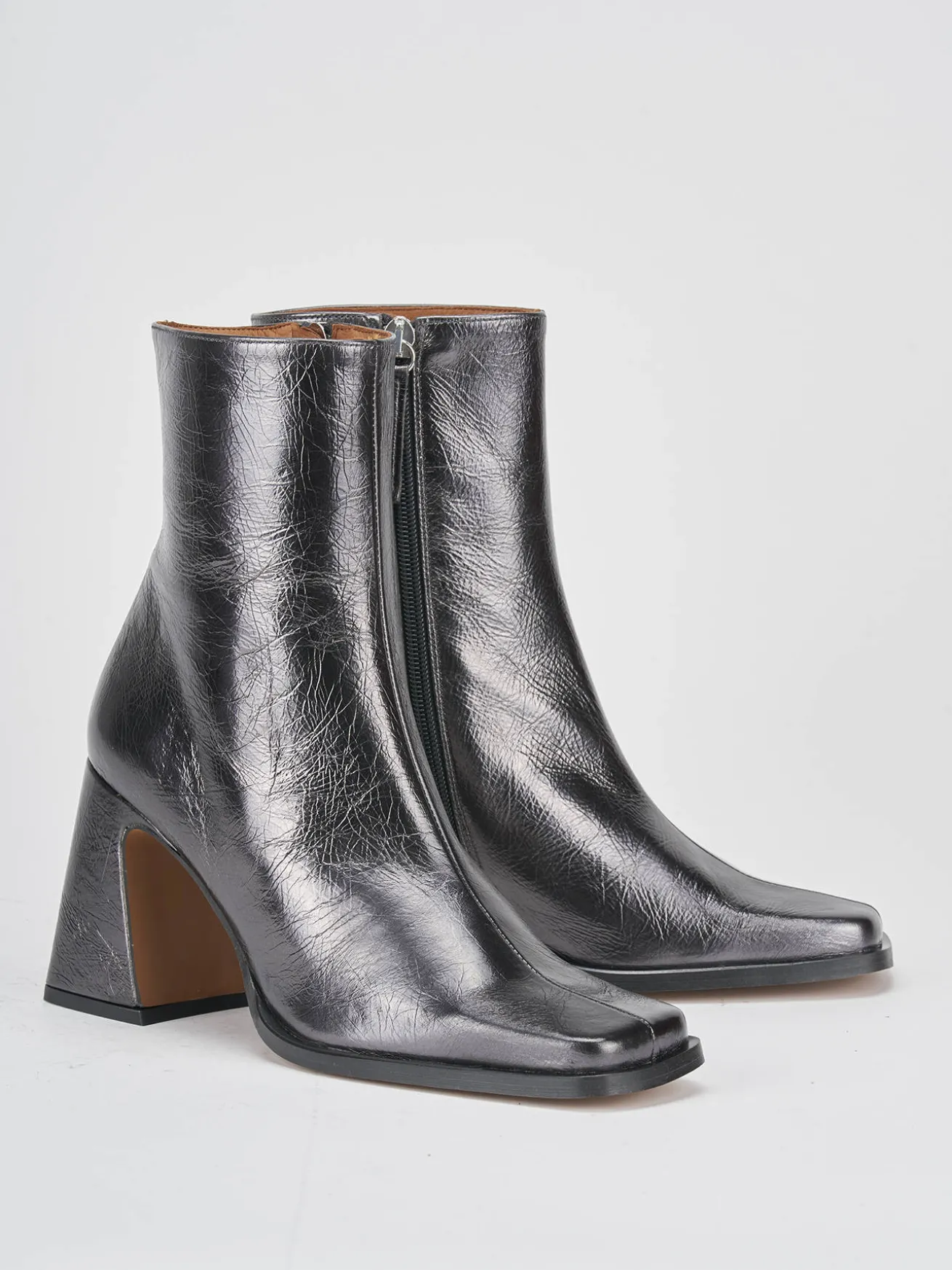 Stivaletti tacco 7cm pelle argento