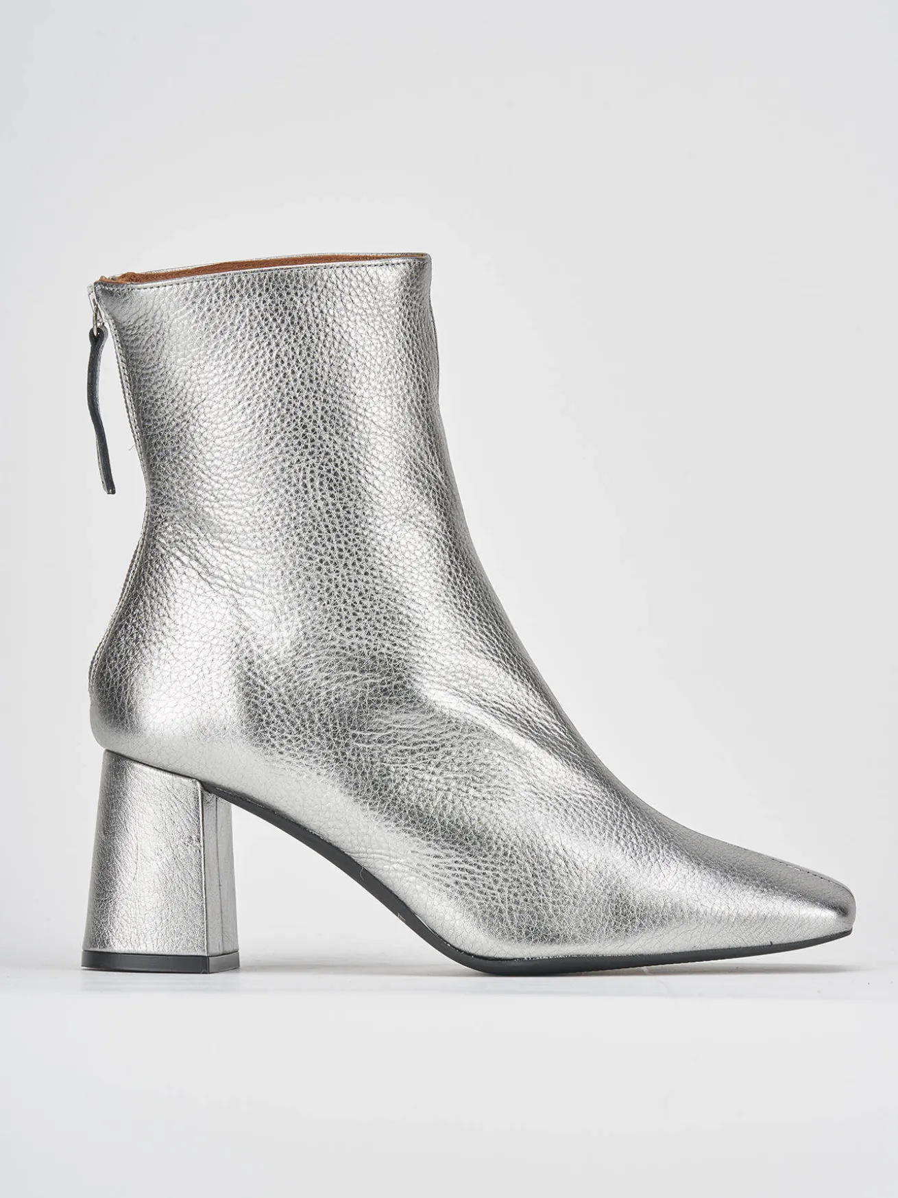 Stivaletti tacco 6cm pelle argento