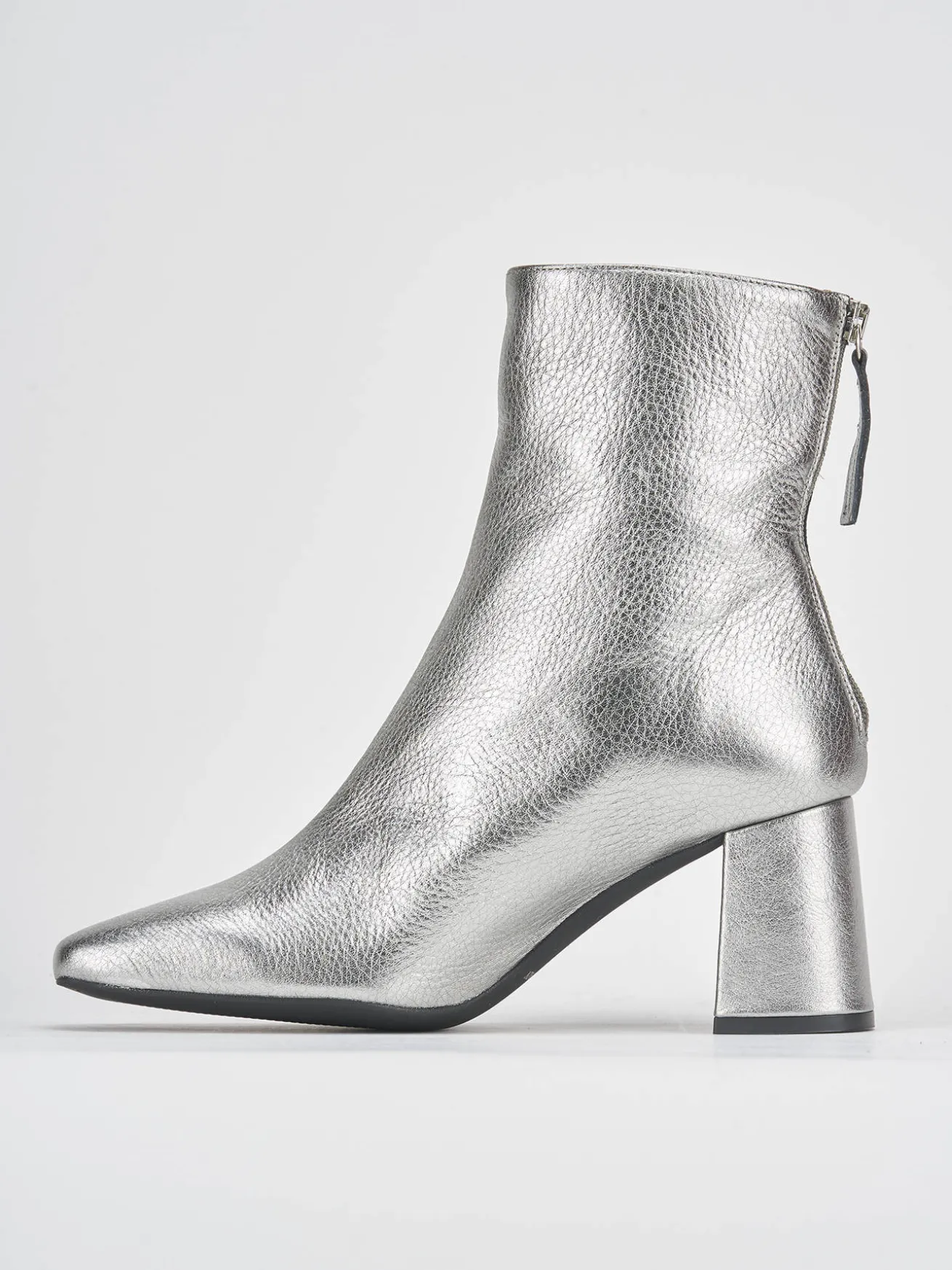Stivaletti tacco 6cm pelle argento