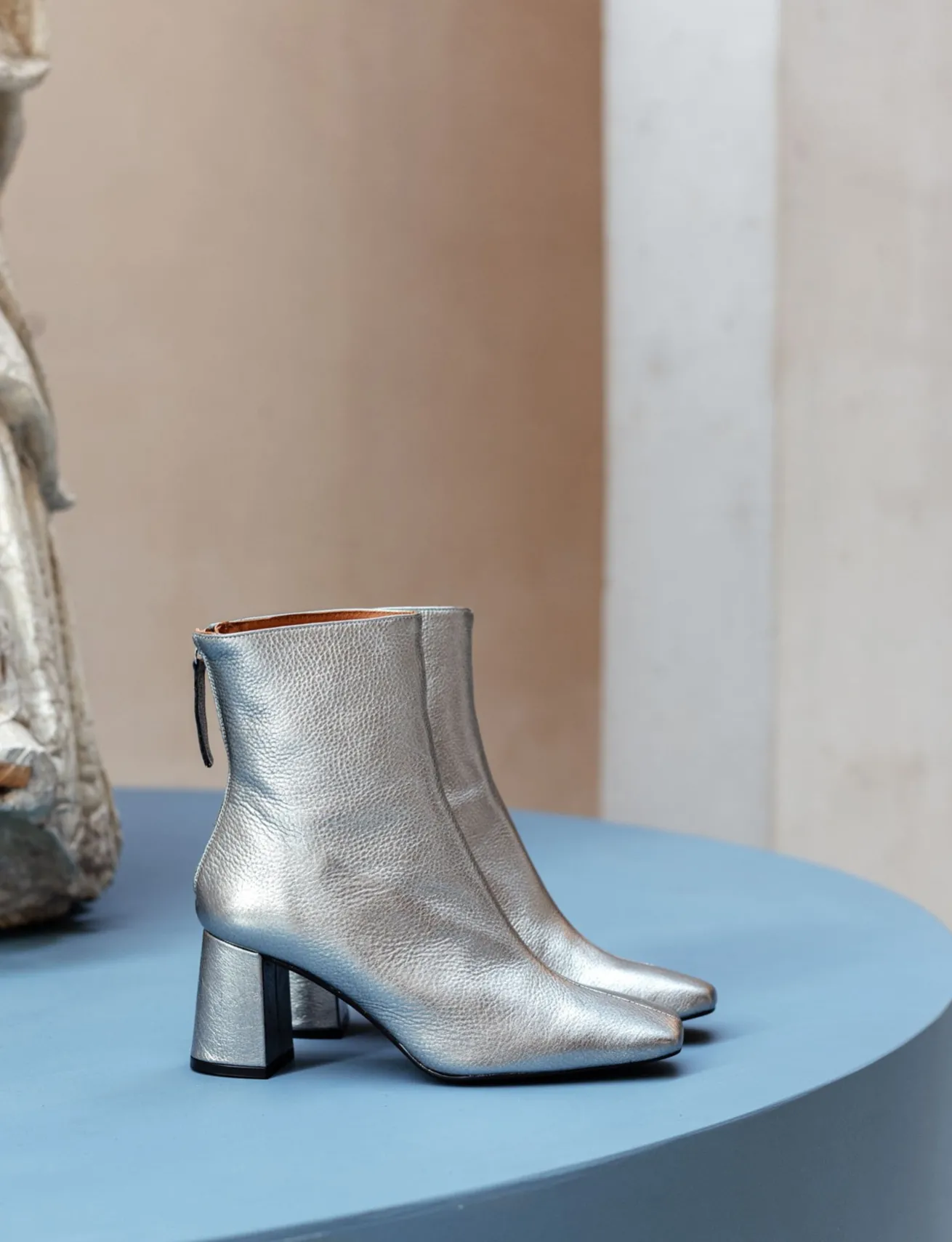 Stivaletti tacco 6cm pelle argento