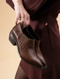 Stivaletti tacco 5cm pelle beige