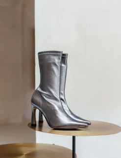 Stivaletti tacco 9cm pelle argento