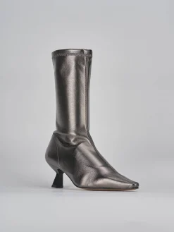 Stivaletti tacco 5cm pelle argento