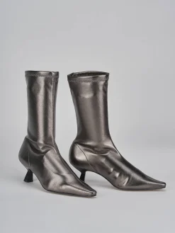 Stivaletti tacco 5cm pelle argento
