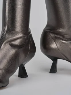 Stivaletti tacco 5cm pelle argento