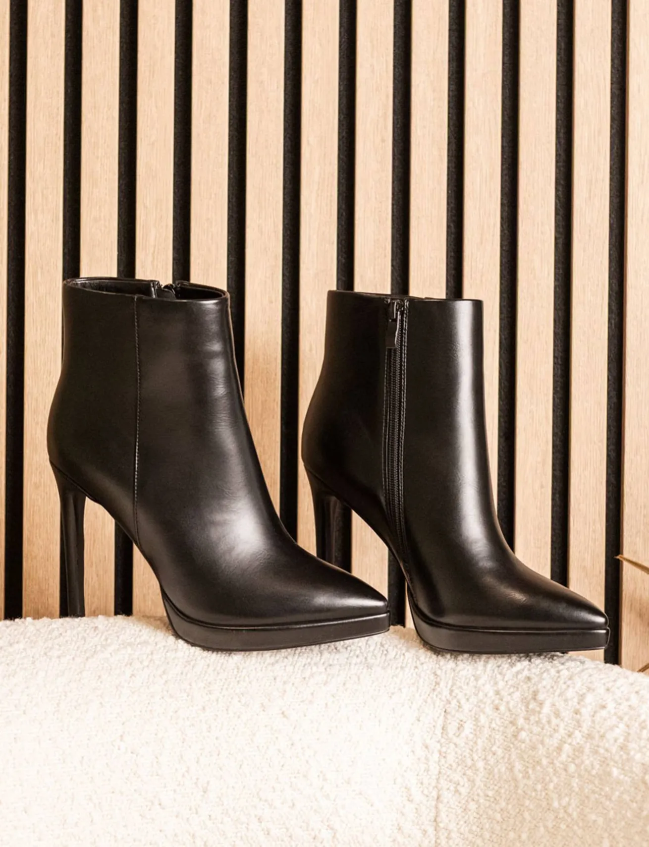 Stivaletti tacco 10cm pelle sostenibile nero