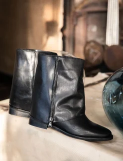 Stivaletti tacco 2cm pelle nero