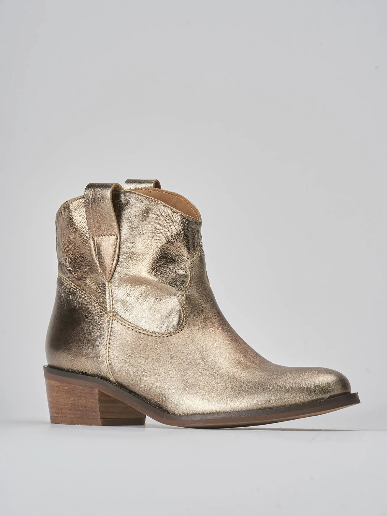 Stivaletti tacco 3cm pelle oro