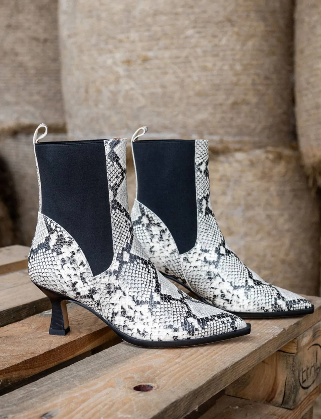 Stivaletti tacco 5cm pitone beige