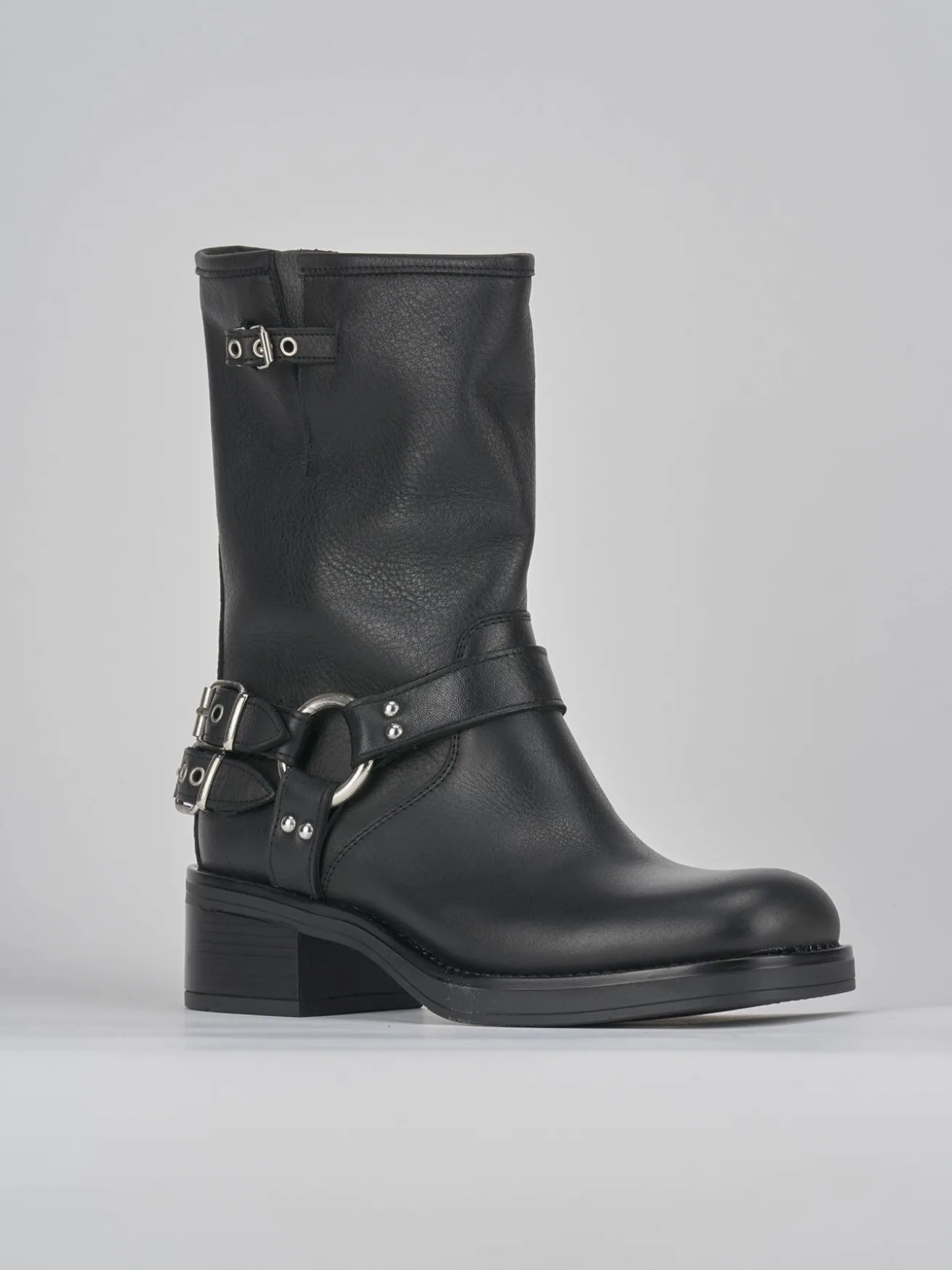 Stivaletto biker tacco 2 cm nero pelle