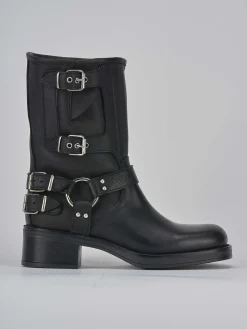 Stivaletto biker tacco 4 cm nero pelle