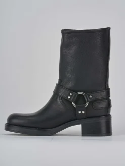 Stivaletto biker tacco 4 cm nero pelle