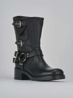 Stivaletto biker tacco 4 cm nero pelle