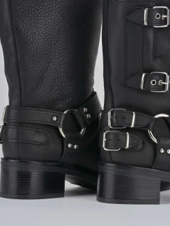 Stivaletto biker tacco 4 cm nero pelle