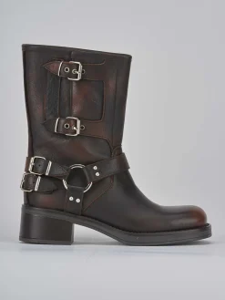 Stivaletto biker tacco 4 cm testa pelle