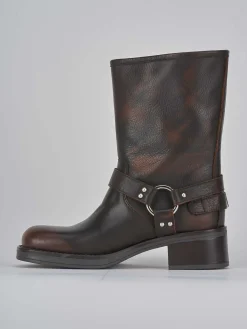 Stivaletto biker tacco 4 cm testa pelle