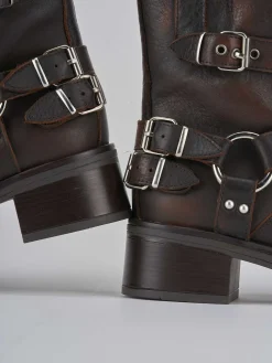 Stivaletto biker tacco 4 cm testa pelle