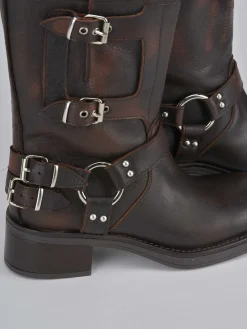 Stivaletto biker tacco 4 cm testa pelle