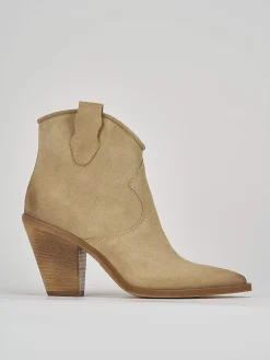 Stivaletto texano tacco 7 cm beige camoscio