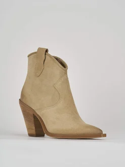 Stivaletto texano tacco 7 cm beige camoscio