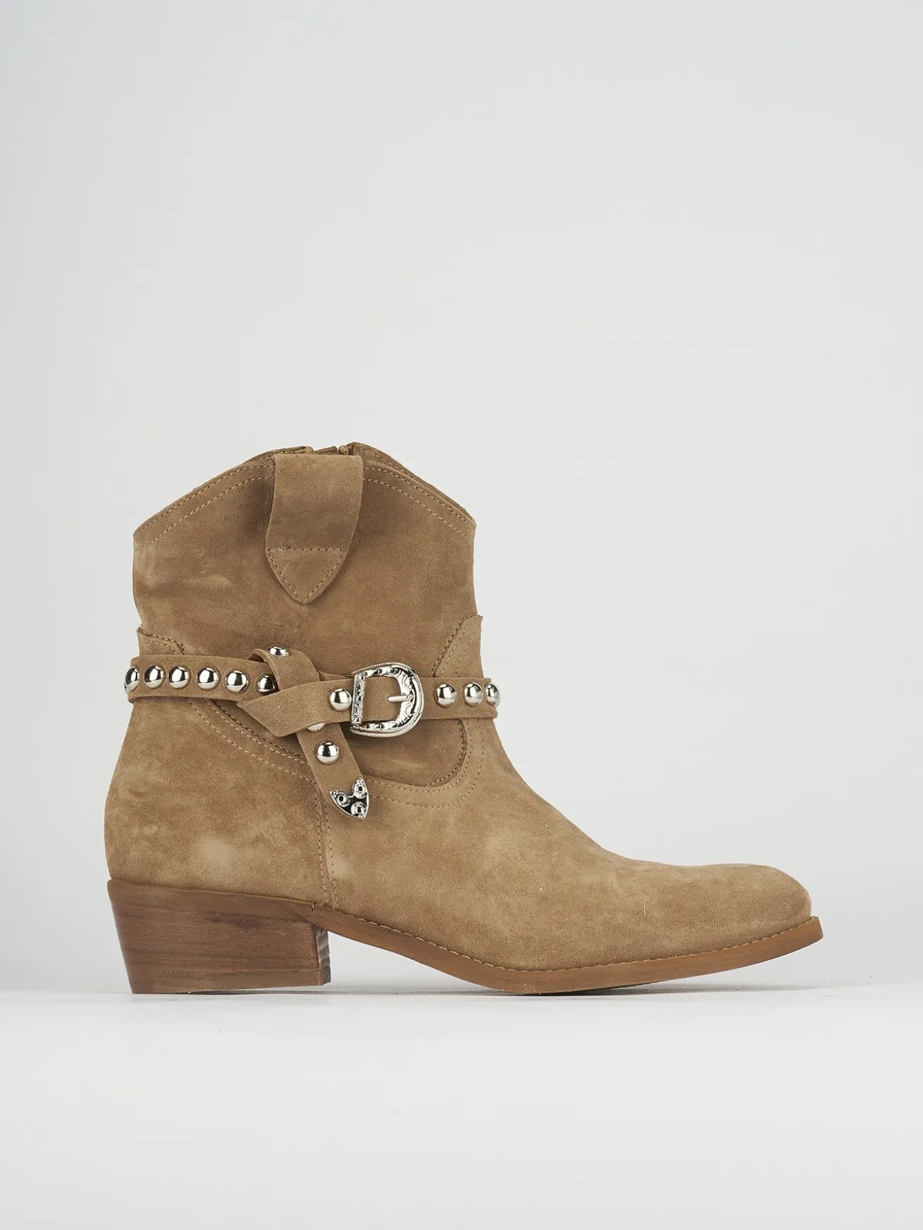 Stivaletto texano tacco 3 cm beige camoscio