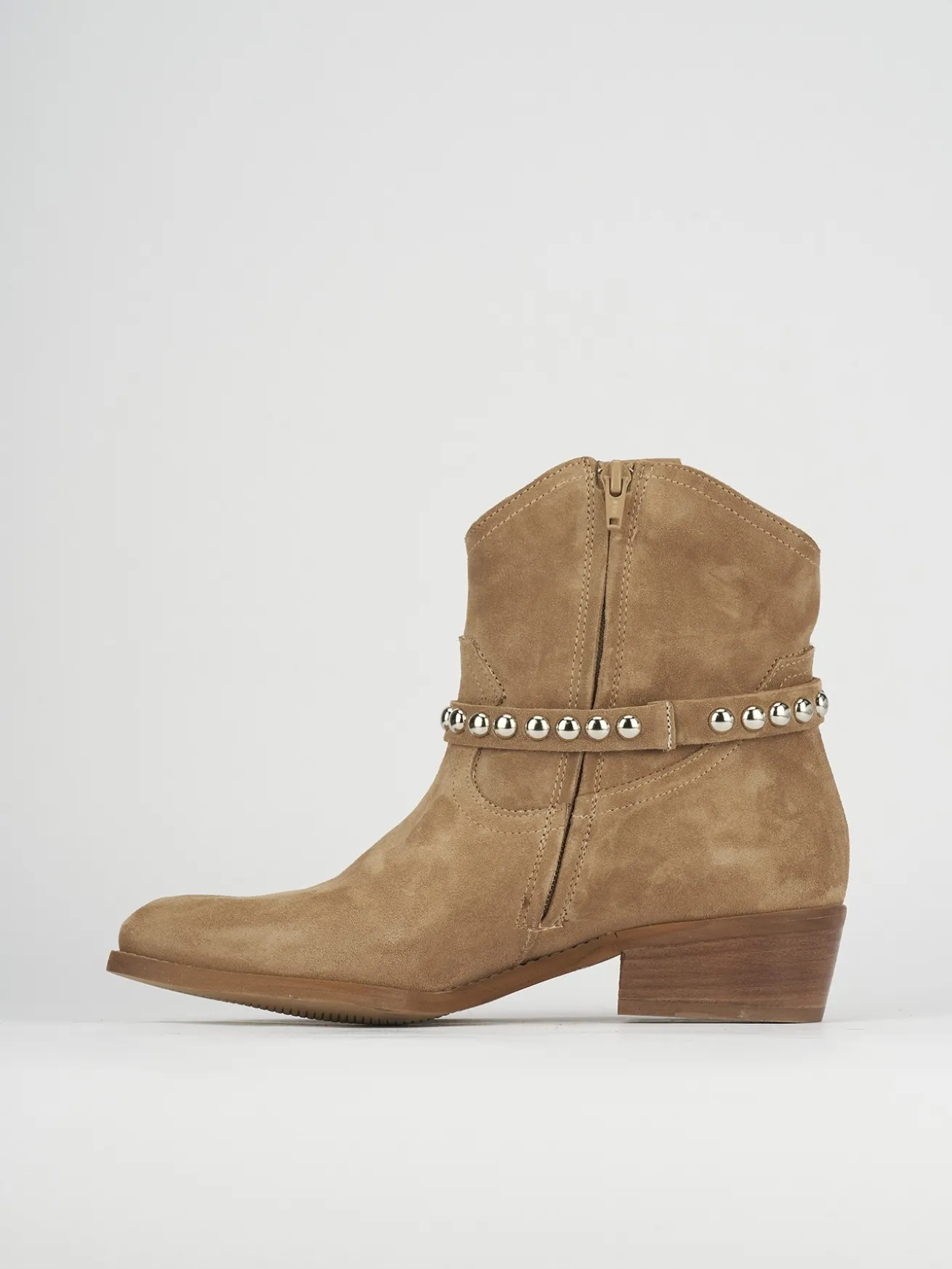 Stivaletto texano tacco 3 cm beige camoscio